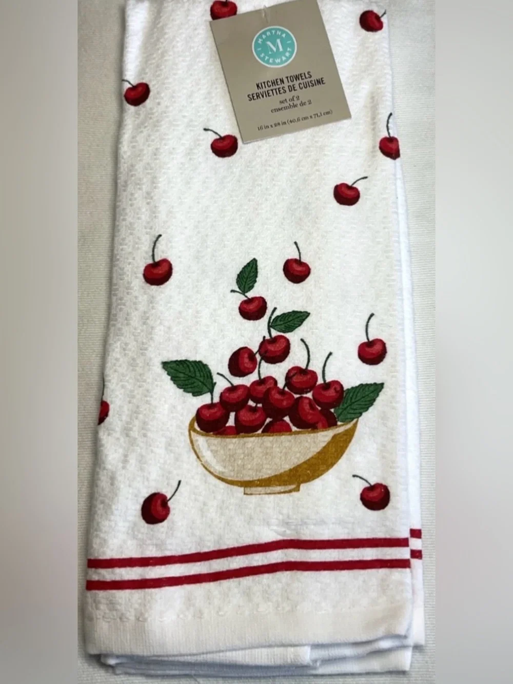 Martha Stewart White Kitchen Towel with Cherry Print